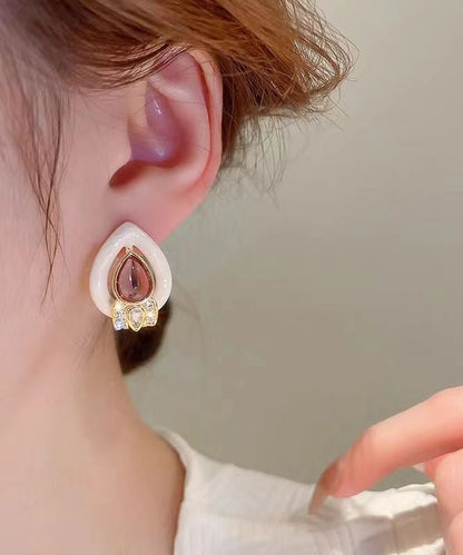 White Sterling Silver Overgild Zircon Crystal Water Drop Stud Earrings Df1007
