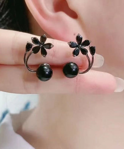 Fine Black Alloy Inlaid Gem Stone Stud Earrings Gh1086