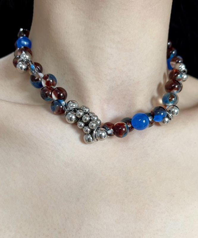 Original Colorblock Stainless Steel Acrylic Beads Gratuated Bead Necklace Yr010