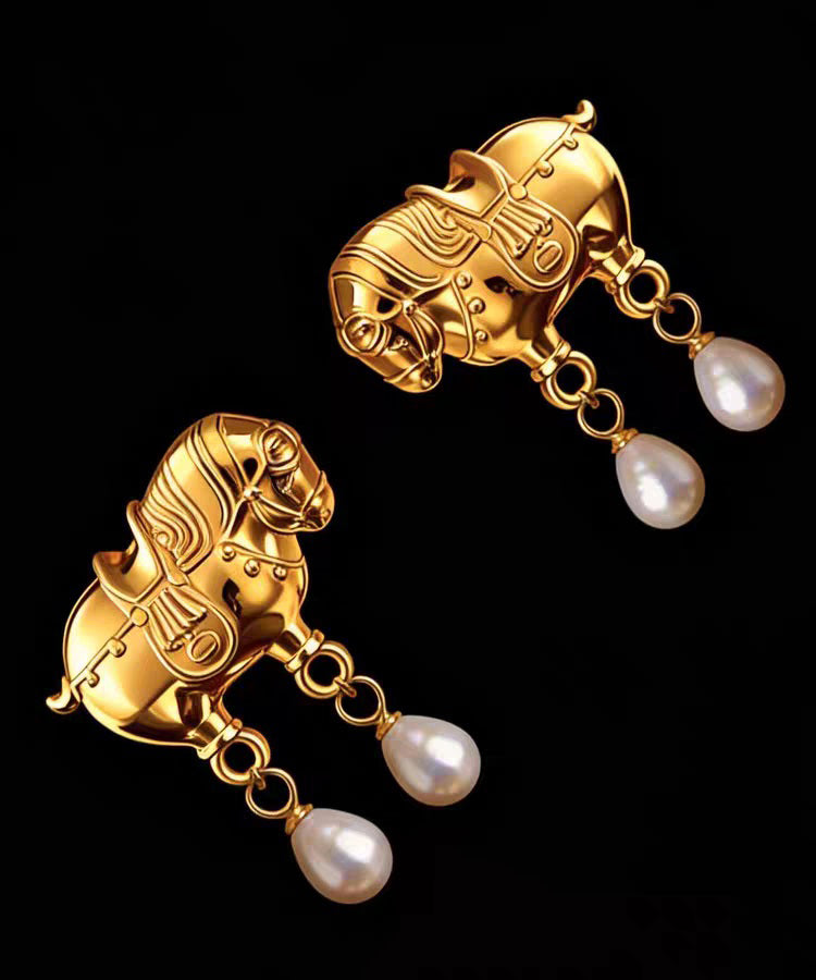 Fine Gold Sterling Silver Overgild Pearl Tassel Drop Earrings