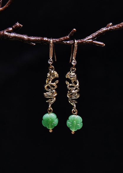 Fine Green Sunflower Jade Gilding Drop Earrings