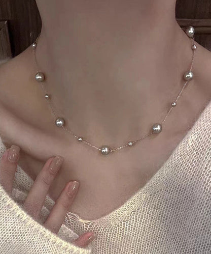 Fine Grey Stainless Steel Pearl Tasse Lariat Necklace Qu019
