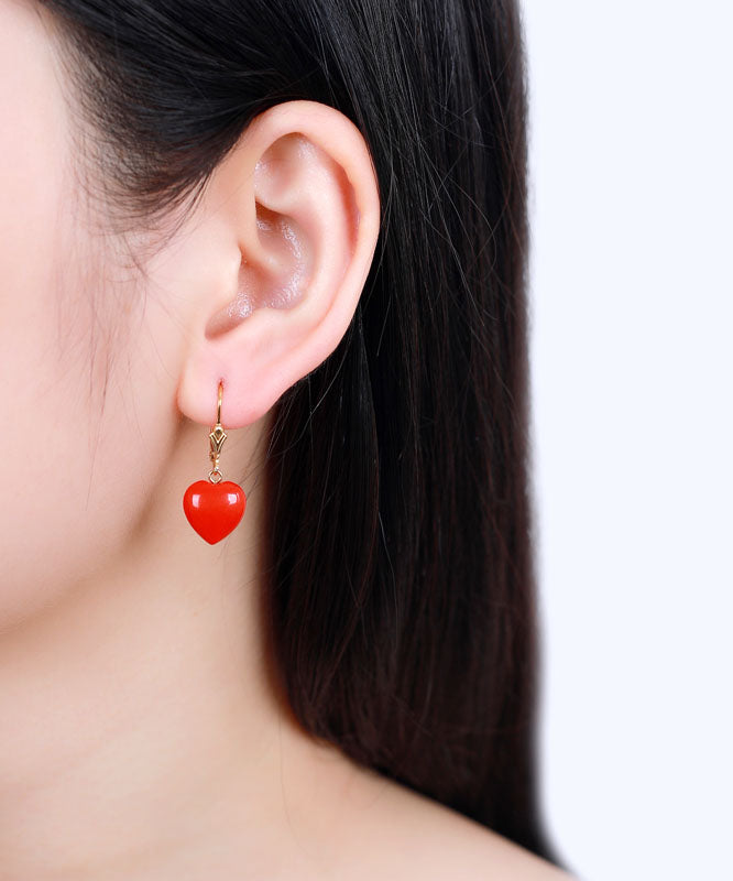 Fine Red 14k Gold Love Cinnabar Drop Earrings
