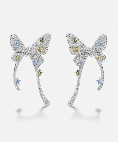 Fine Silk Copper Overgold Zircon Butterfly Stud Earrings