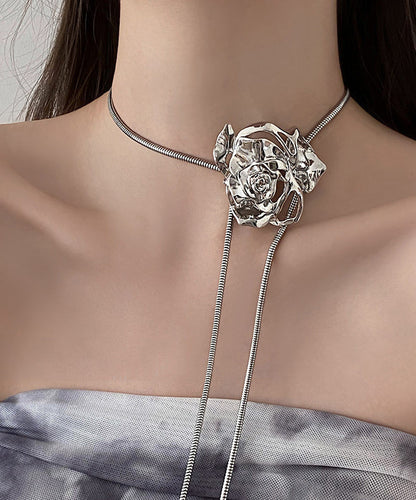 Fine Silk Stainless Steel Alloy Rose Lariat Necklace Ra029