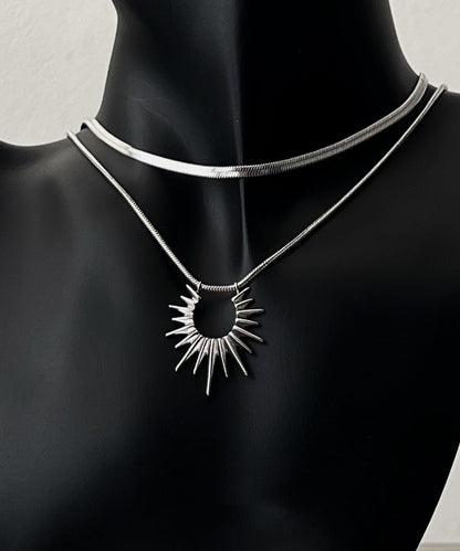 Fine Silk Stainless Steel Bilayer Sun God Pendant Necklace Qq046