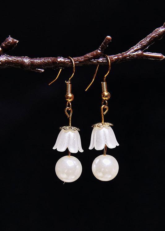 Fine White Lily of the Valley Pearl Drop Earrings