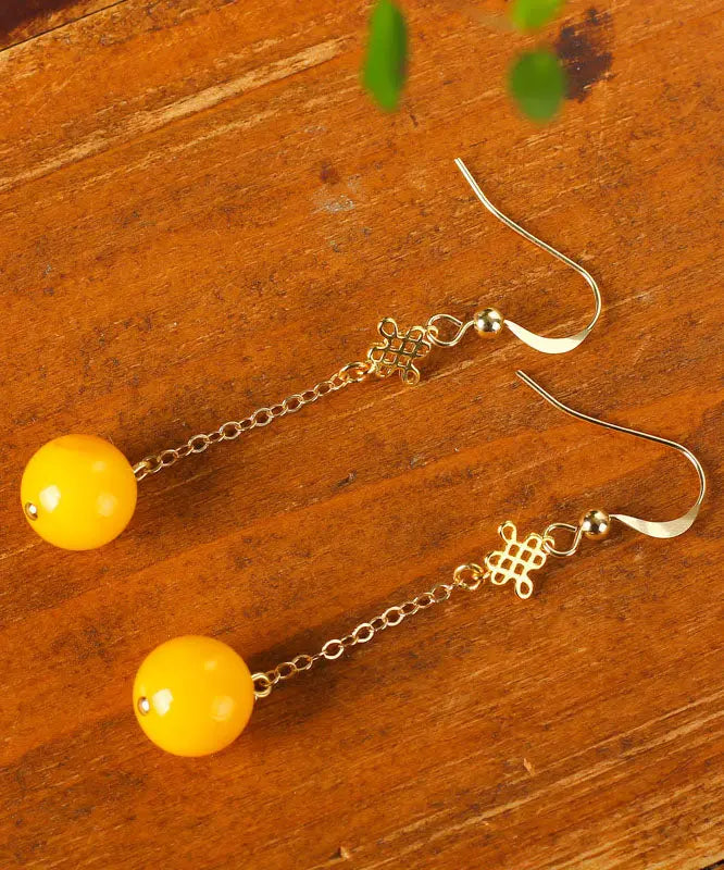 14k Gold Amber Beeswax Drop Earrings