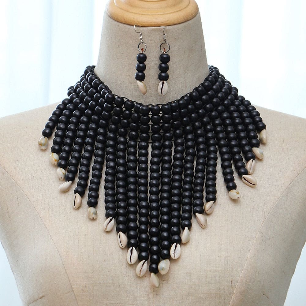 African Tribal Shell Choker Necklace & Earrings Set