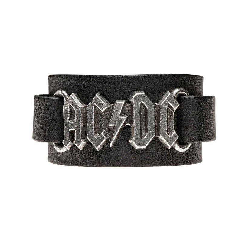 Ac/dc Logo Black Leather Wriststrap Bracelet by Alchemy Gothic