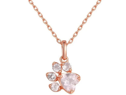 Sterling Silver Rose Quartz Paw Necklace