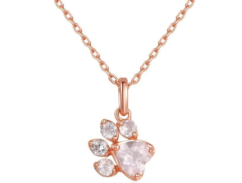 Sterling Silver Rose Quartz Paw Necklace
