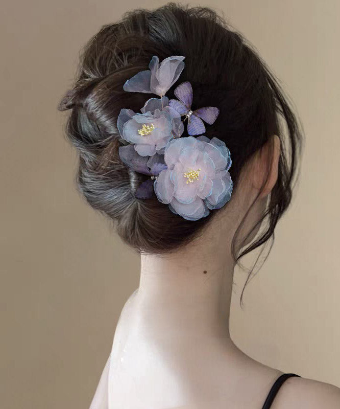 Handmade Blue Pink Silk Butterfly Hairpin