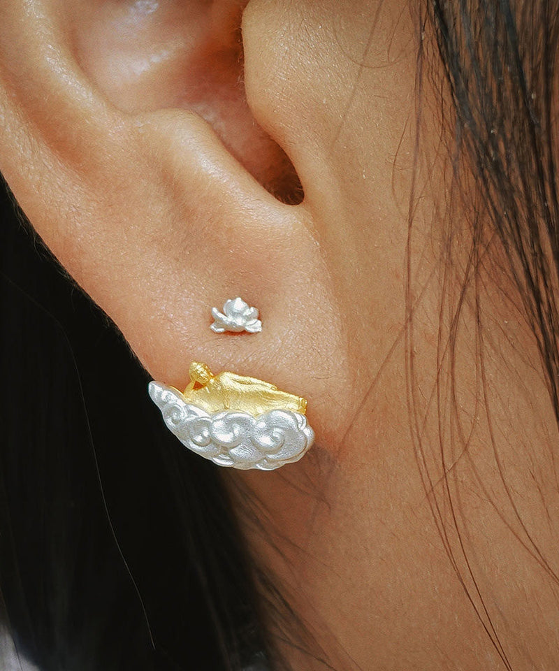 Handmade Original Tiankai Sleeping Buddha Silver Stud Earrings