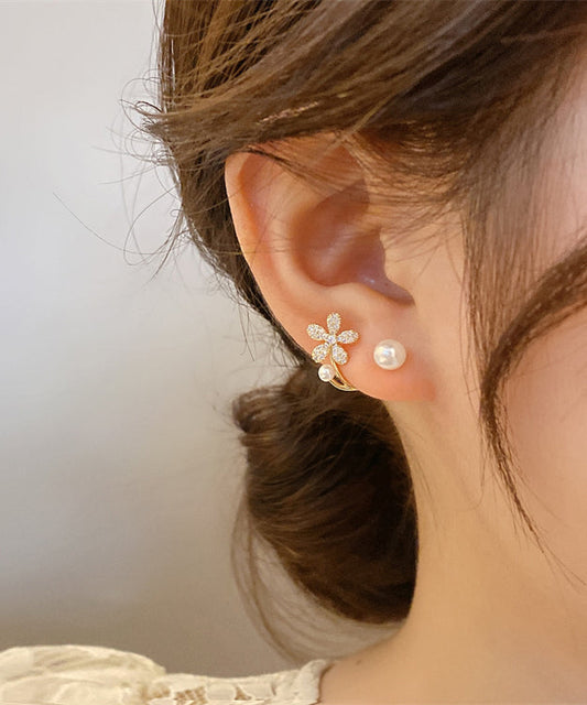 Handmade White Zircon Pearl Hoop Earrings Ly1782