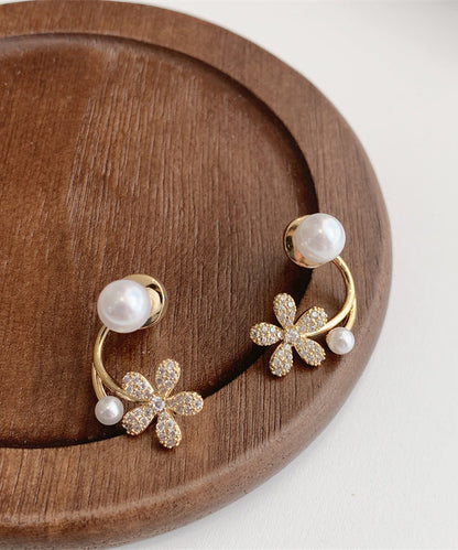 Handmade White Zircon Pearl Hoop Earrings