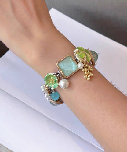 Holiday Colorblock Stainless Steel Pearl Tassel Charm Bracelet