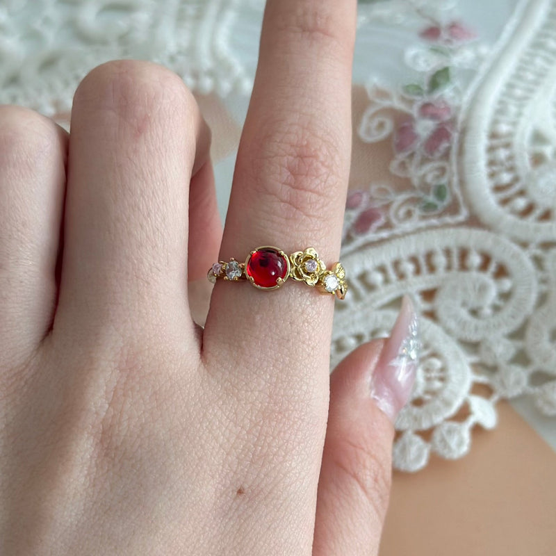 [] Red Gem Rose Ring