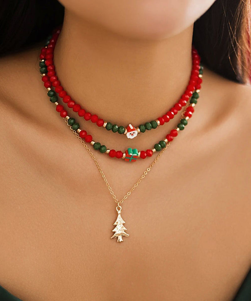 Korean Red and Green Crystal Beaded Clavicle Necklace Ra030