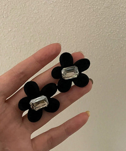 Loose Black Flocking Zircon Stud Earrings