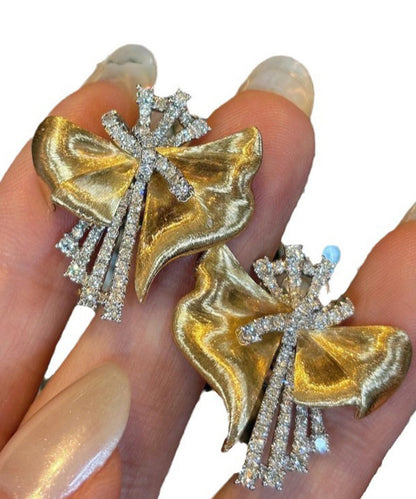 Loose Gold 14k Zircon Bow Stud Earrings