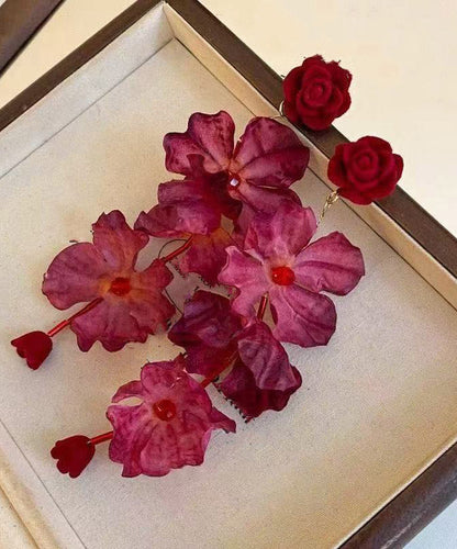 Loose Red Alloy Rose Tassel Drop Earrings