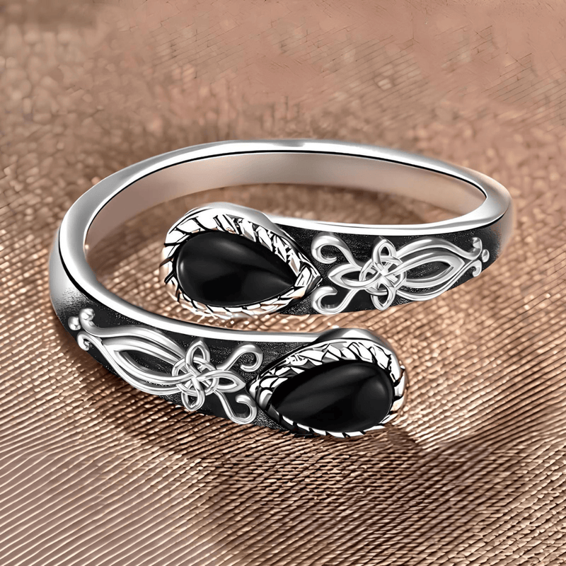 Obsidian Witch's Knot Protection Ring
