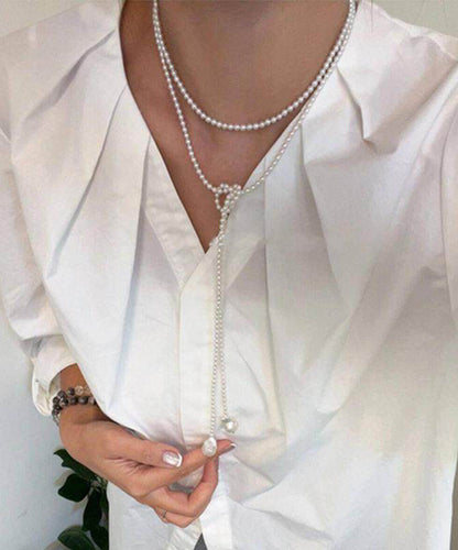 White Baroque Pearl Long Pendant Necklace