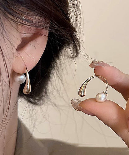 Modern Gold Sterling Silver Overgild Pearl Hoop Earrings Gh1050