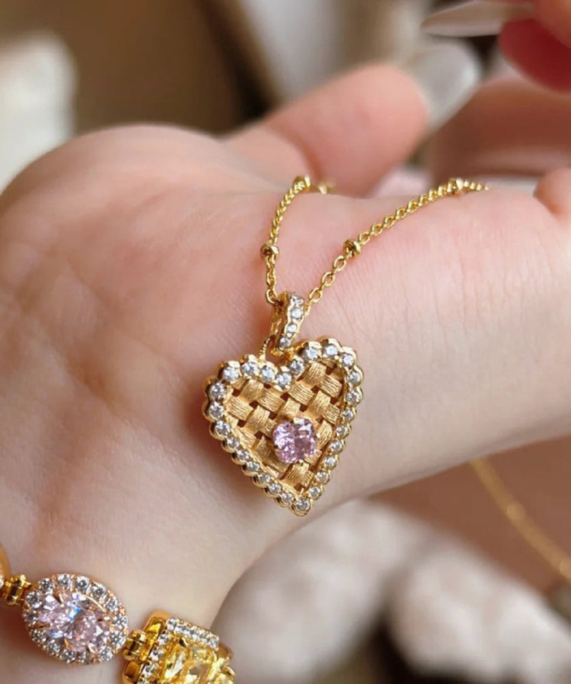 Modern Gold Sterling Silver Overgild Zircon Wire Drawing Love Ear of Wheat Pendant Necklace Qi074