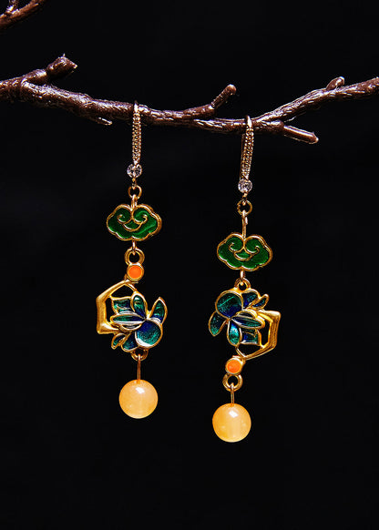 Modern Green Gilding Fine Beeswax Drop Earrings