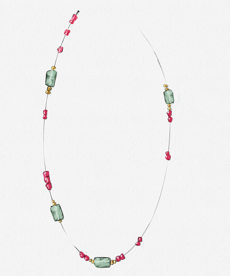 Modern Purple 14k Gold Gem Stone Beading Graduated Bead Necklace