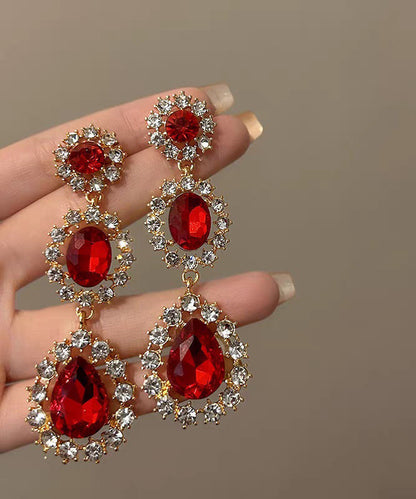Modern Red Alloy Zircon Gem Stone Drop Earrings