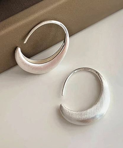 Modern Silk Sterling Silver Crescent Moon Hoop Earrings