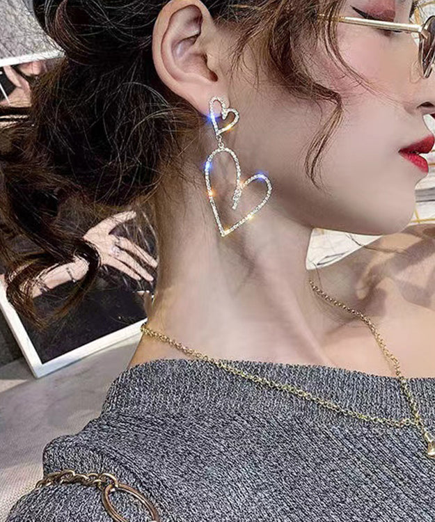 Modern Silver Zircon Asymmetricar Love Heart Drop Earrings