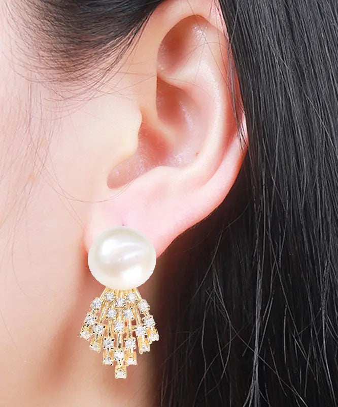 Sterling Silver Overgild Jade Zircon Stud Earrings