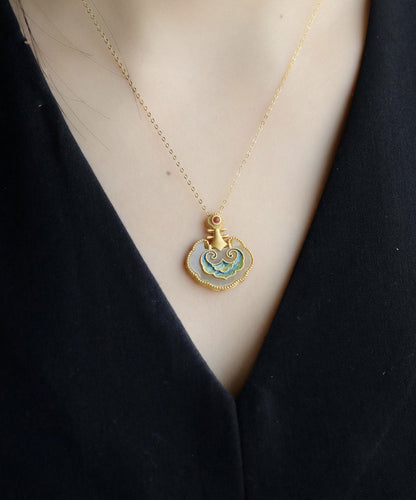 New Gold Ancient Gold Jade Enamel Pendant Necklace Tx011