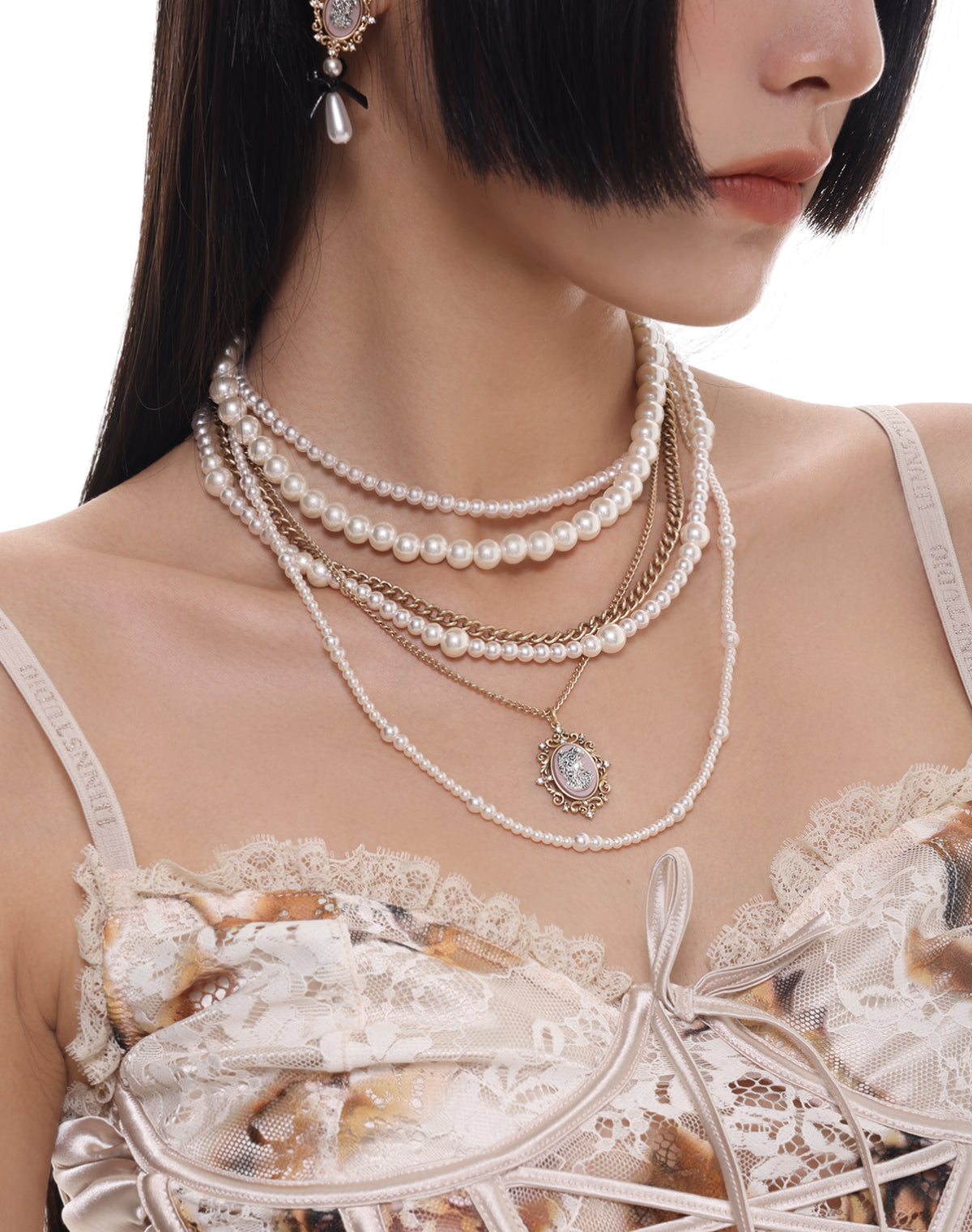 Yasmine Layered Retro Pendant Necklace