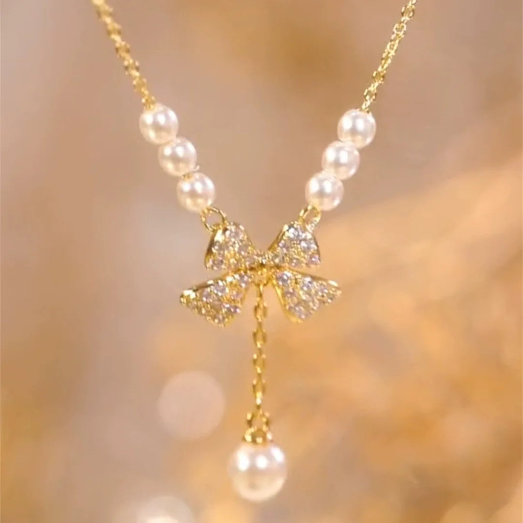 Arantza Pearl Butterfly Tassel Necklace