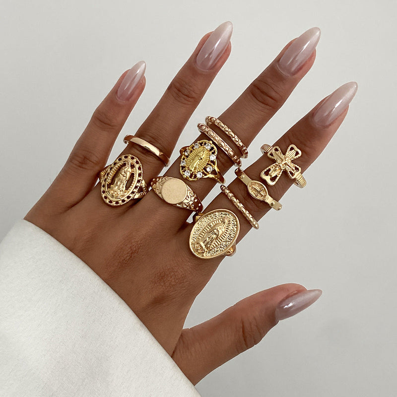 Lea Crown Cross Ring 10pcs Set