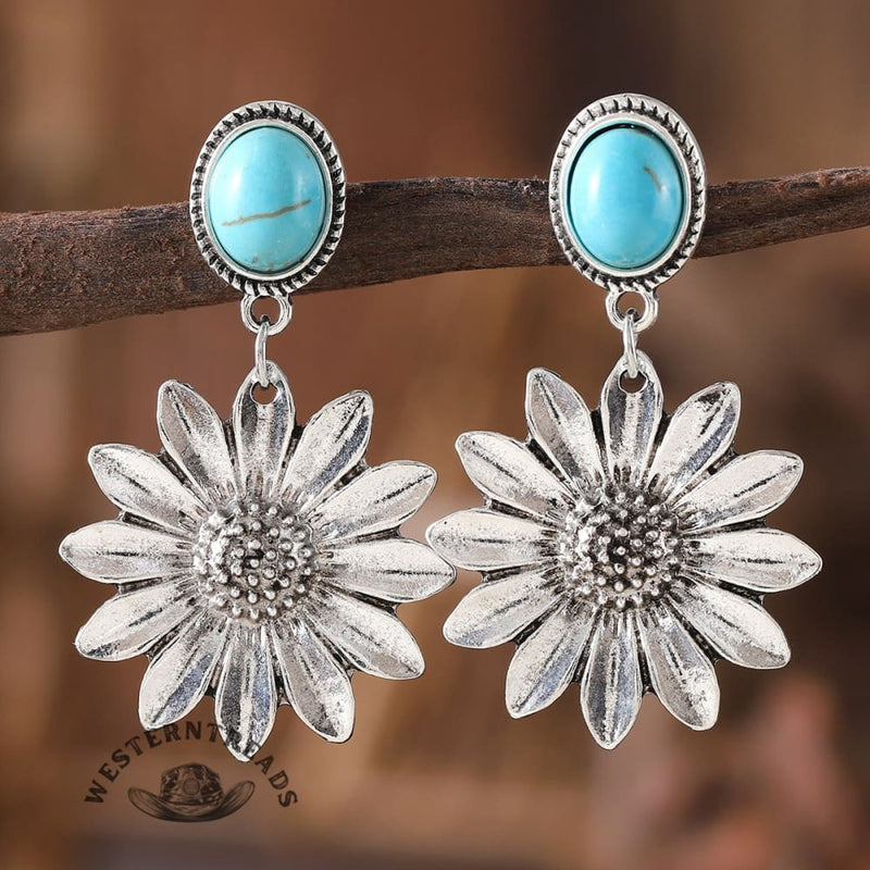 Sunflower Turquoise Alloy Earrings