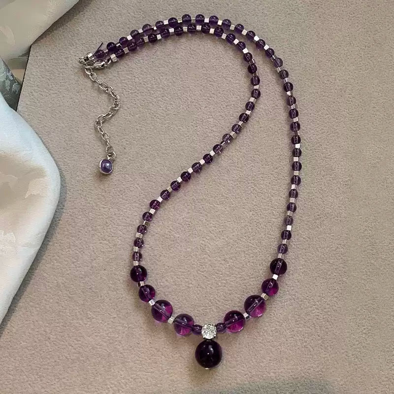 Amethyst Stone & Crystal Beaded Necklace