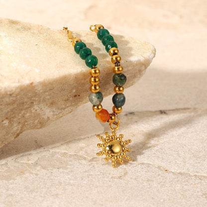 Sun Charm Beaded Gemstone Necklace