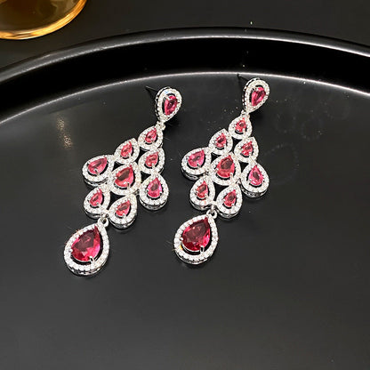 Laurie Zircon Leaf Tassel Earrings