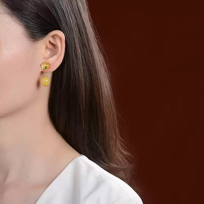 Diana Jade and Honey Amber Drop Earrings