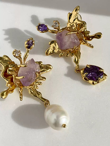 Fiona Amethyst and Pearl Butterfly Earrings