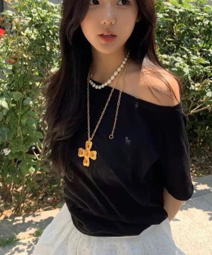 Amber Cross Pendant Necklace