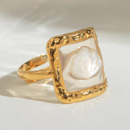 Transparent Shell Square Ring