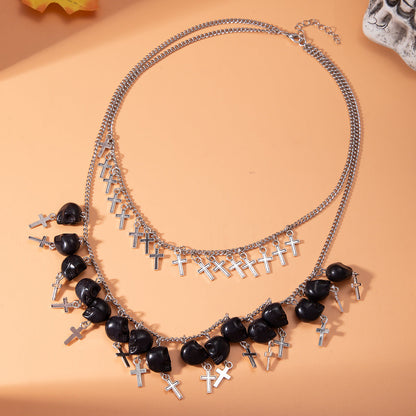 Halloween Cross Tassel Skull Punk Exaggerated Layered Necklace