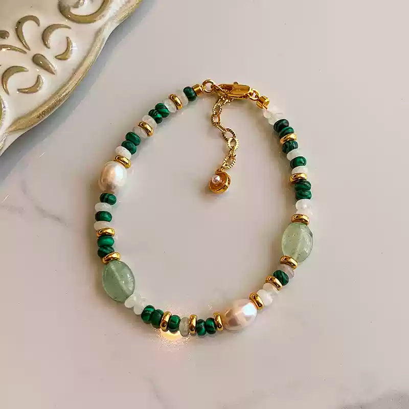 Freshwater Pearl & Malachite Beaded Bracelet